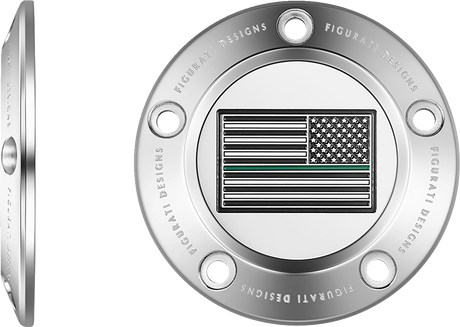 FIGURATI DESIGNS Timing Cover - 5 Hole - American - Green Line - Stainless Steel FD72-TC-5H-SS