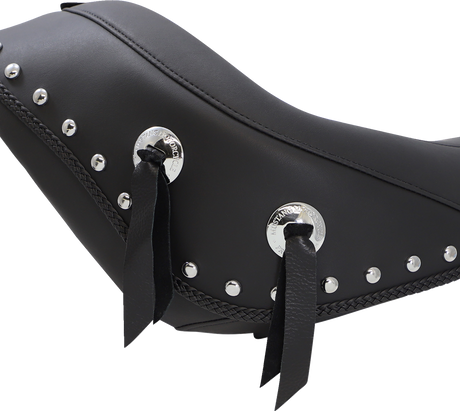 MUSTANG Wide Solo Seat - With Backrest - Black - Studded W/Concho - Softail '06-'10 79532