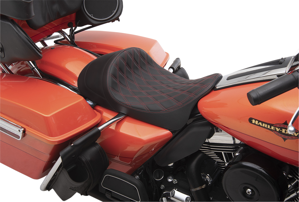 DRAG SPECIALTIES Forward Low Solo Seat - Diamond - Red Stitched - FL '08-'22 0801-1254