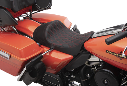 DRAG SPECIALTIES Forward Low Solo Seat - Diamond - Red Stitched - FL '08-'22 0801-1254