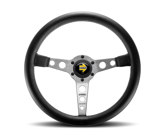 Momo Prototipo Steering Wheel 350 mm - Black Leather/Wht Stitch/Brshd Spokes PRO35BK0S