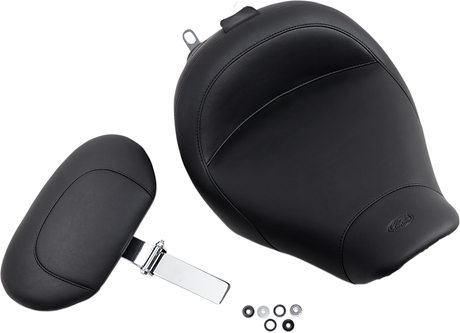 MUSTANG Wide Solo Seat - With Backrest - Vintage - Black - Smooth - Road King '97-'07 79100