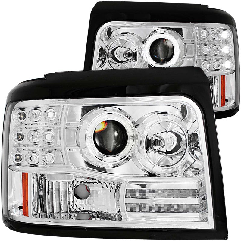 ANZO 1992-1996 Ford F-150 Projector Headlights w/ Halo Chrome w/ Side Markers and Parking Lights 111183