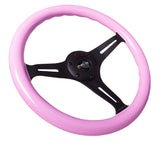 NRG Classic Wood Grain Steering Wheel (350mm) Solid Pink Painted Grip w/Black 3-Spoke Center ST-015BK-PK
