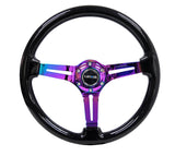NRG Reinforced Steering Wheel (350mm / 3in. Deep) Blk Wood w/Blk Matte Spoke/Neochrome Center Mark RST-018BK-MC