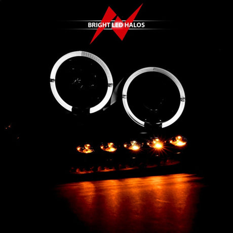 ANZO 2004-2008 Ford F-150 Projector Headlights w/ Halo and LED Black G2 111204