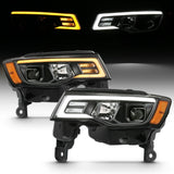 ANZO 2017-2018 Jeep Grand Cherokee Projector Headlights w/ Plank Style Switchback - Black w/ Amber 111418