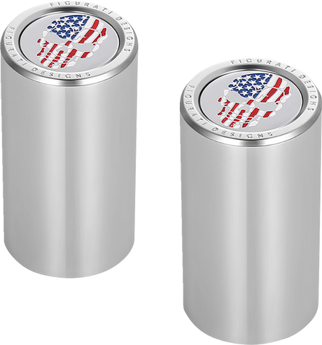 FIGURATI DESIGNS Docking Hardware Covers - Red/White/Blue American Flag Skull - Long - Stainless Steel FD24-DC-2545-SS