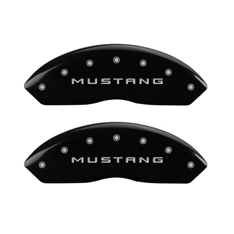 MGP 4 Caliper Covers Engraved Front Mustang Engraved Rear 50 Black finish silver ch 10198SM50BK