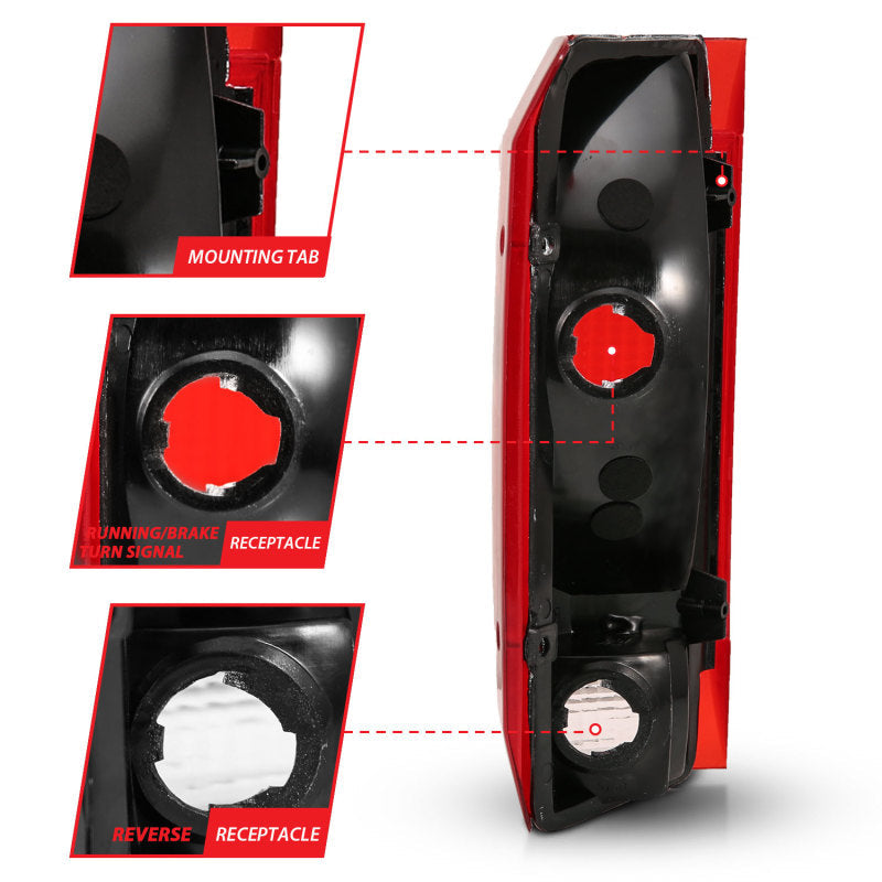 ANZO 1992-1996 Ford Bronco Taillight Red/Clear Lens (OE Replacement) 311306