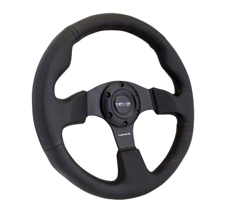 NRG Reinforced Steering Wheel (320mm) Black Leather w/Black Stitching RST-012R