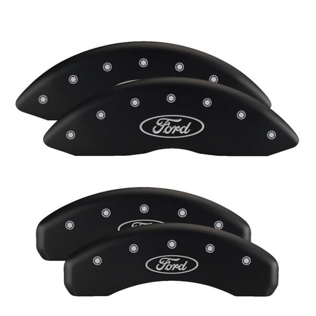 MGP 4 Caliper Covers Engraved Front Mustang Engraved Rear S197/GT Black finish silver ch 10197SMG2BK
