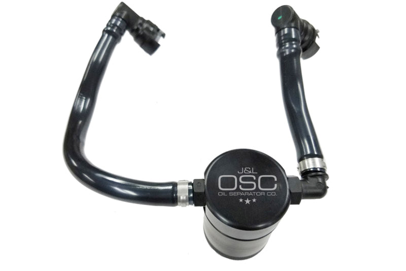 J&L 2018-2023 Ford Mustang GT Passenger Side Oil Separator 3.0 - Black Anodized 3024P-B
