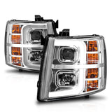 ANZO 2007-2013 Chevrolet Silverado 1500 Projector w/ Light Bar Chrome Housing w/ Sequential 111546