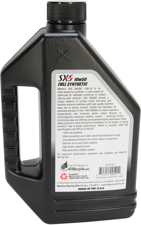 MAXIMA RACING OIL SXS UTV Synthetic 4T Oil - 10W-50 - 1L 30-21901