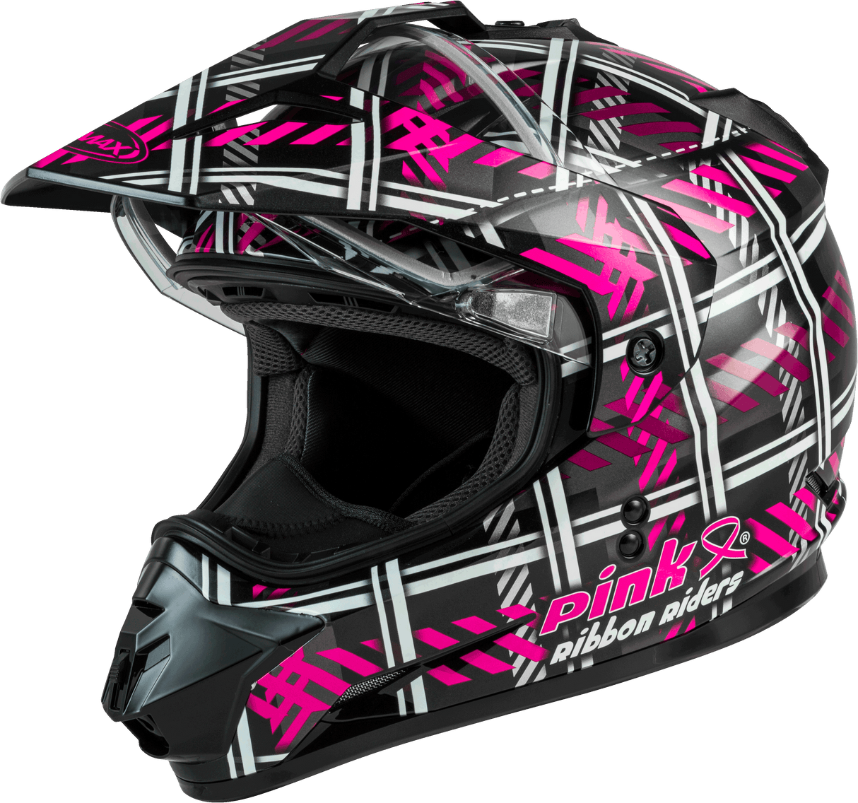 GMAX Gm-11s Dual-Sport Pink Ribbon Riders Snow Helmet Blk/Pink Lg G21110406
