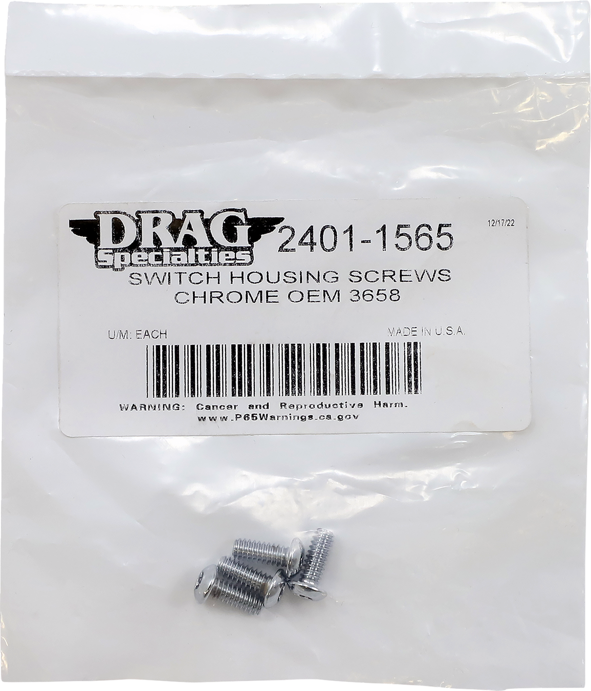 DRAG SPECIALTIES Tornillos de la carcasa del interruptor - Cromado MPBDR18