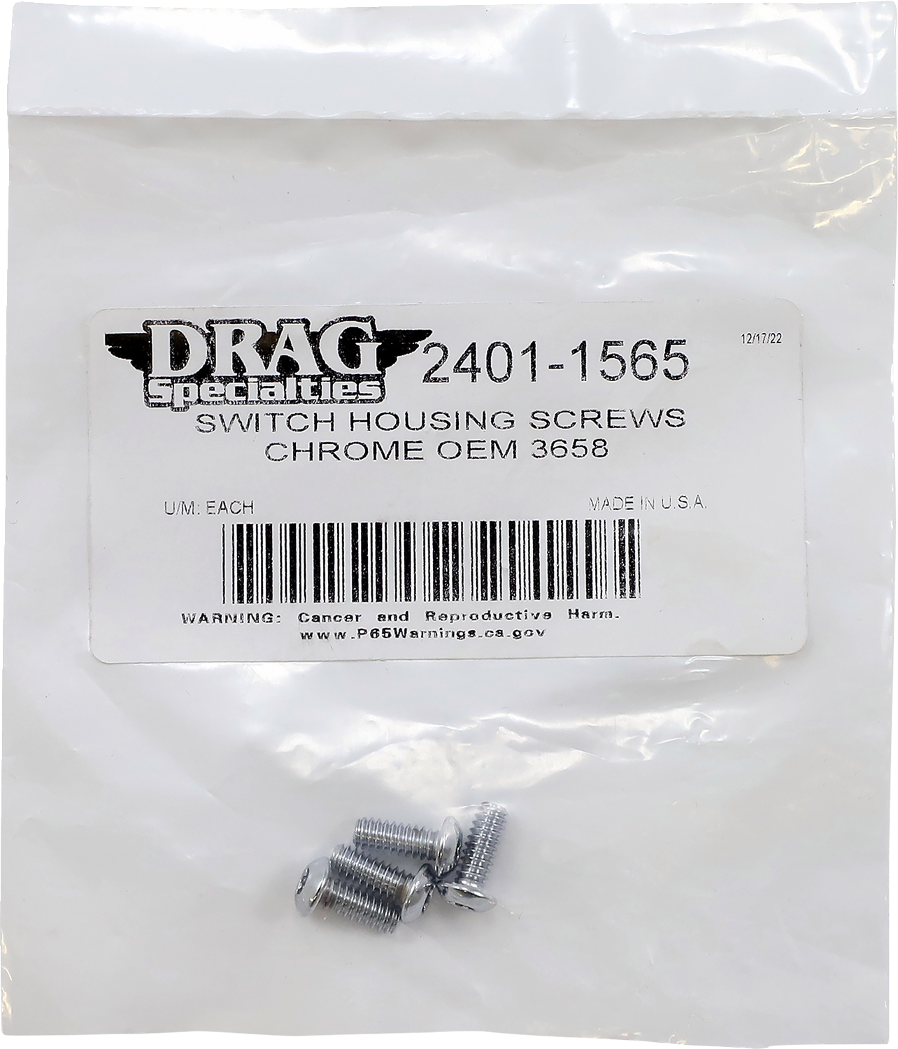 DRAG SPECIALTIES Switch Housing Screws - Chrome MPBDR18