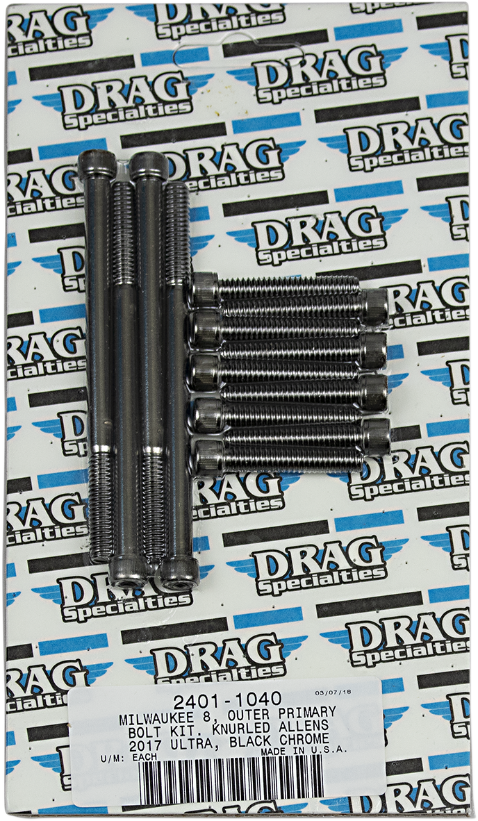 DRAG SPECIALTIES Outer Primary Knurled Bolt Kit - Black/Chrome - M8 MK787BK