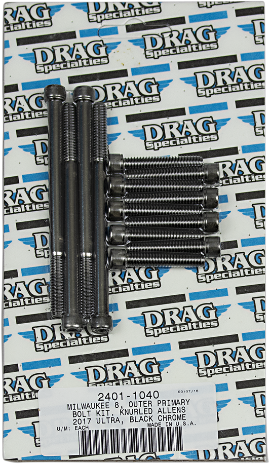 DRAG SPECIALTIES Outer Primary Knurled Bolt Kit - Black/Chrome - M8 MK787BK