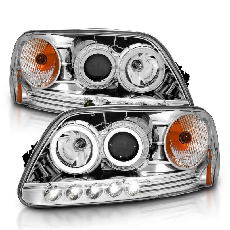 ANZO 1997.5-2003 Ford F-150 Projector Headlights w/ Halo and LED Chrome 1pc 111032