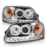 ANZO 1997.5-2003 Ford F-150 Projector Headlights w/ Halo and LED Chrome 1pc 111032
