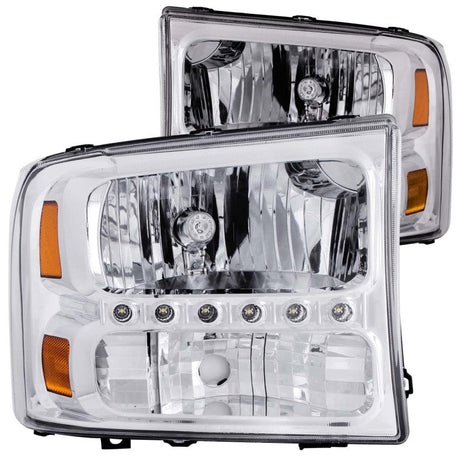 ANZO 2000-2004 Ford Excursion Crystal Headlights Chrome w/ LED 1pc 111088