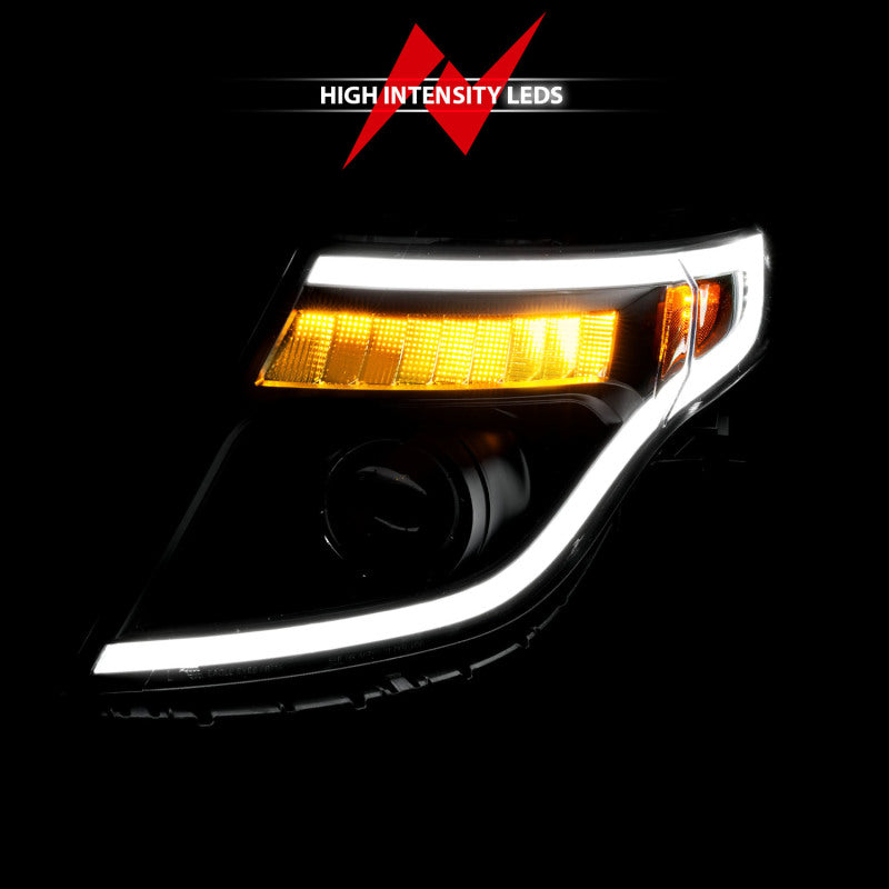 ANZO 11-15 Ford Explorer (w/Factory Halogen HL Only) Projector Headlights w/Light Bar Black Housing 111575