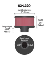 K&N Clamp On Rubber Base Crankcase Vent Filter 0.375in Flange ID x 2in OD x 1.5in Height 62-1320