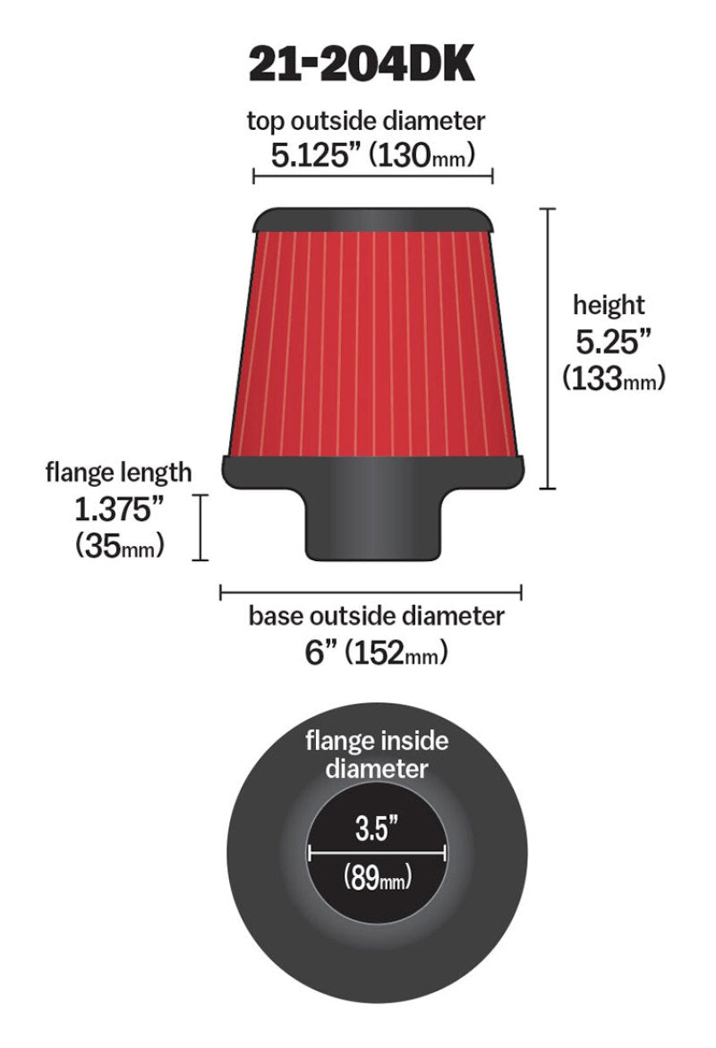 AEM 3.5 inch Short Neck 5 inch Element Filter Replacement 21-204DK