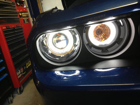 ANZO 2008-2014 Dodge Challenger Projector Headlights w/ Halo Black (CCFL) 121308