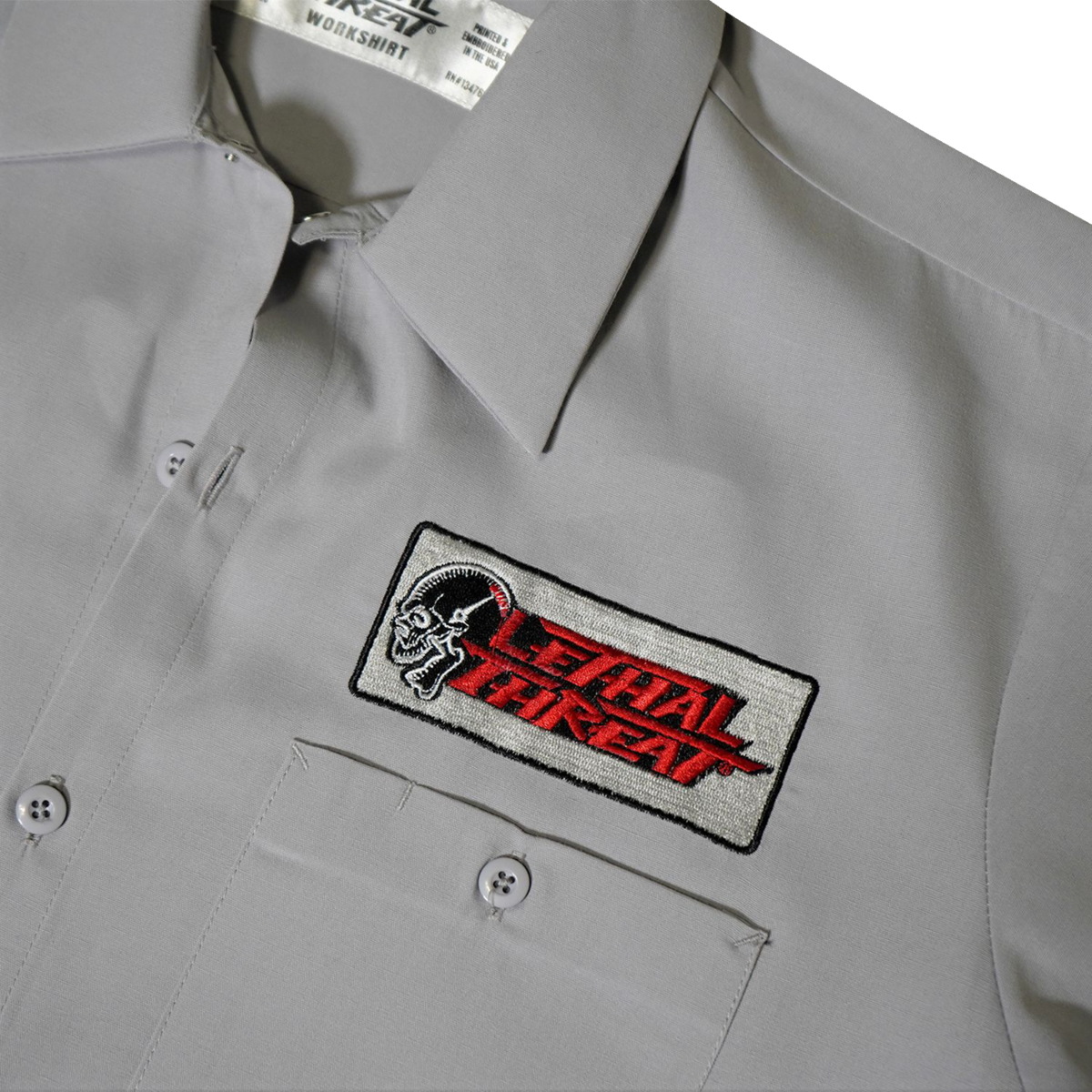 LETHAL THREAT Red Bomber Pinup Shop Shirt - Gray - 4XL DG60164-4XL