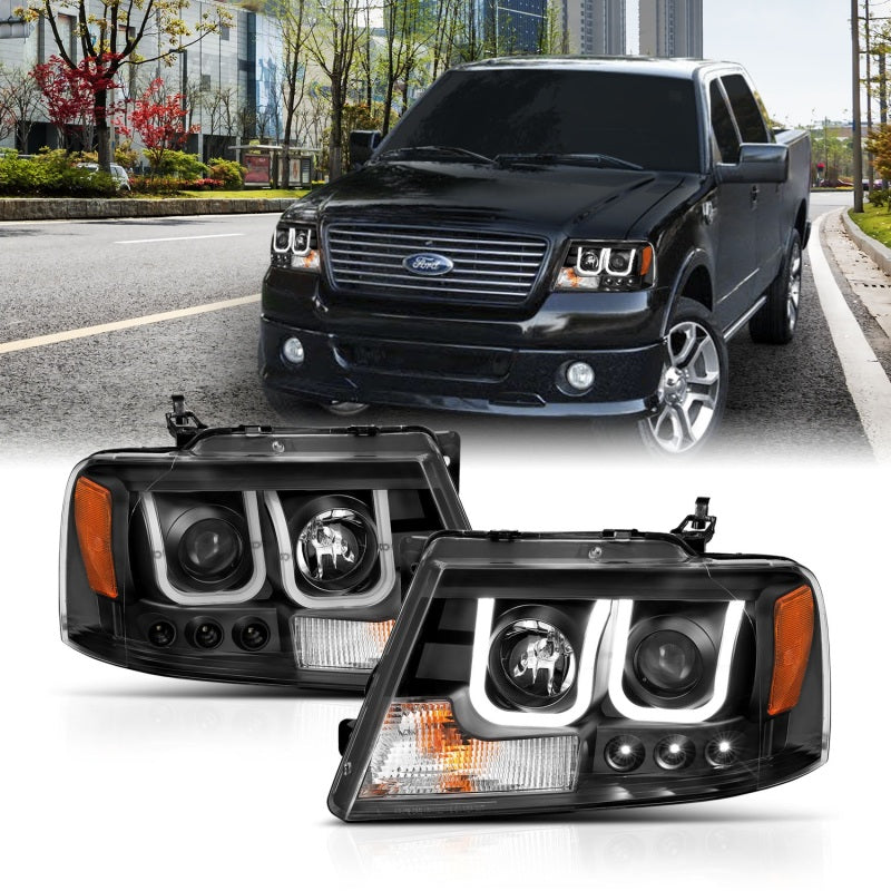 ANZO 2004-2008 Ford F-150 Projector Headlights w/ U-Bar Black 111288