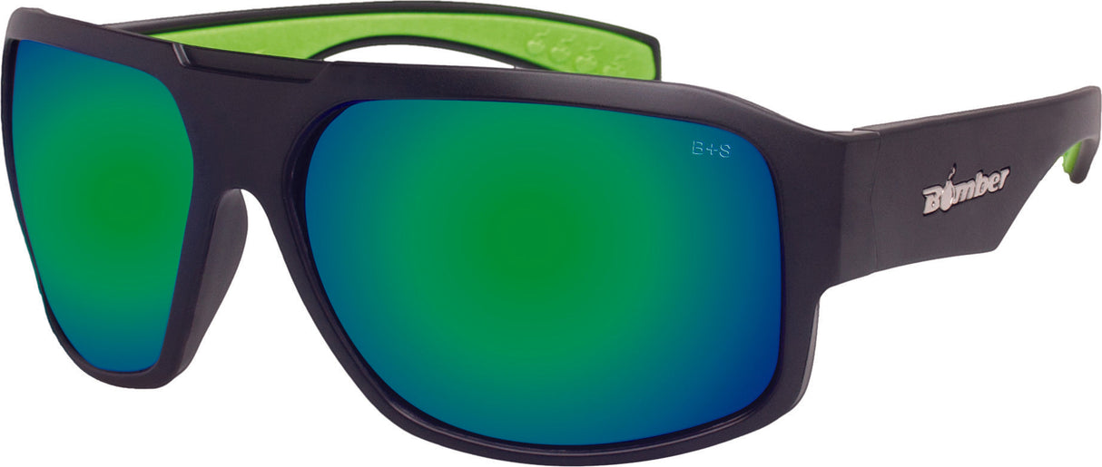BOMBER Mega Bomb Eyewear Matte Black W/Green Mirror Lens M103-GM
