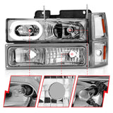 ANZO 88-98 Chevrolet C1500 Crystal Headlights Chrome Housing w/ Signal and Side Marker Lights 111508