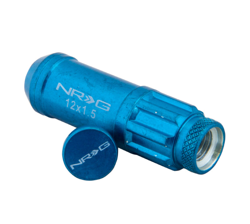 NRG 700 Series M12 X 1.5 Steel Lug Nut w/Dust Cap Cover Set 21 Pc w/Locks & Lock Socket - Blue LN-LS700BL-21