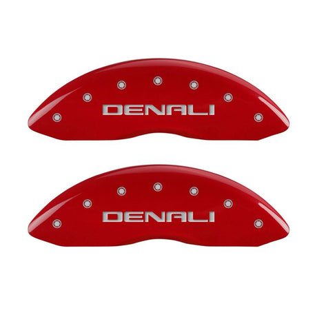 MGP 4 Caliper Covers Engraved Front & Rear Denali Red finish silver ch 34208SDNLRD
