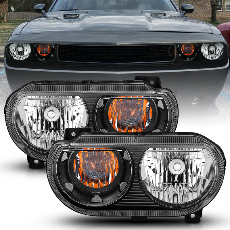 ANZO 2008-2014 Dodge Challenger Crystal Headlights Black 121526