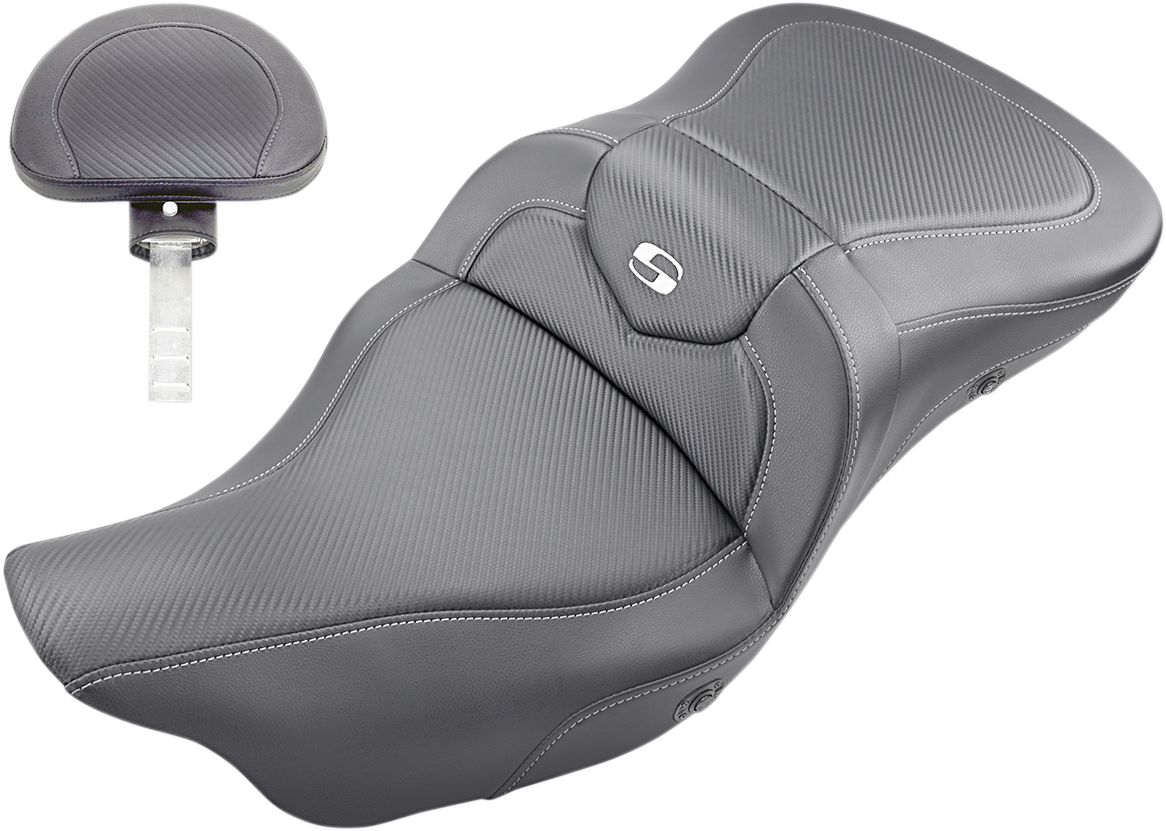 SADDLEMEN Roadsofa Seat - Heated - Carbon Fiber - with Backrest - Black - '09-'23 FLHTCUTG 808-07B-185TBRH