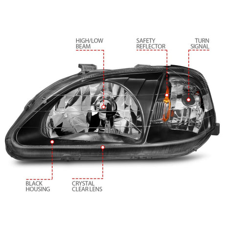 ANZO 1999-2000 Honda Civic Crystal Headlights Black 121070