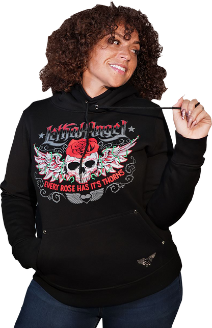 LETHAL THREAT Women's Skulls and Thorns Pullover Hoodie - Black - 1XL HD84071-1X