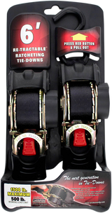 ERICKSON Retractable Ratchet Tie-Downs - 6' - Black 34413