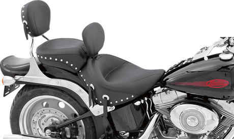 MUSTANG Wide Solo Seat - With Backrest - Black - Studded W/Concho - Softail '06-'10 79532