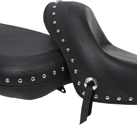 MUSTANG Seat - Wide - Touring - Without Backrest - Two-Piece - Chrome Studded - Black w/Conchos - 750Aero 76520