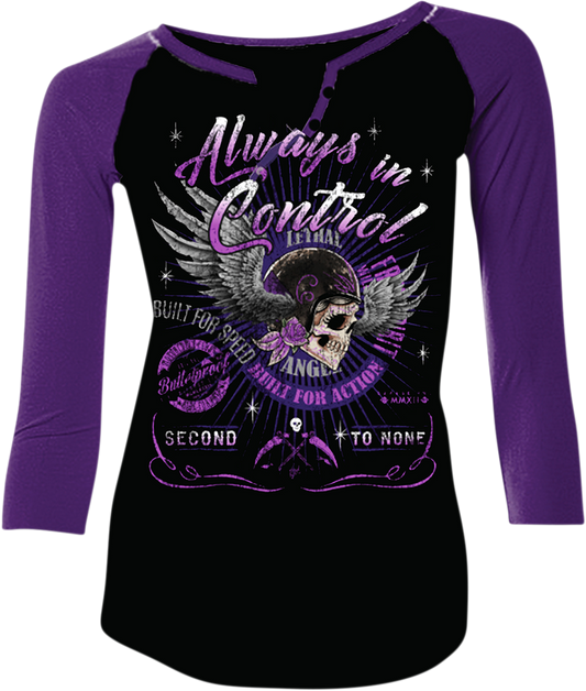 LETHAL THREAT Women's Control T-Shirt - Black/Purple - Medium LA20608M