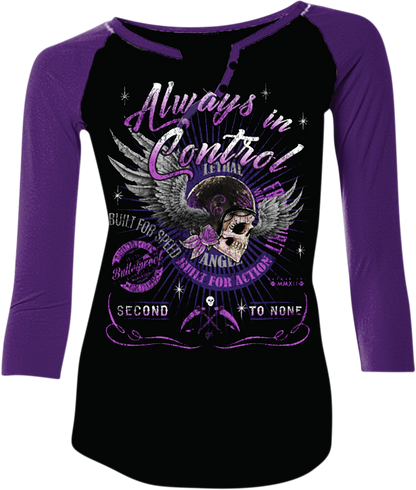 LETHAL THREAT Women's Control T-Shirt - Black/Purple - Medium LA20608M