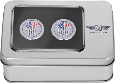 FIGURATI DESIGNS Docking Hardware Covers - Red/White/Blue American Flag Skull - Short FD24-DC-2530-SS
