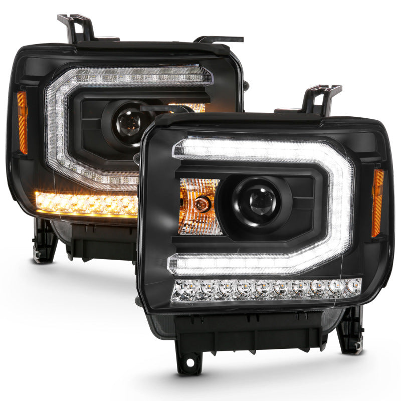 ANZO 2016-2019 Gmc Sierra 1500 Projector Headlight Plank Style Black w/ Sequential Amber Signal 111485