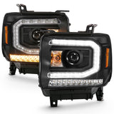 ANZO 2016-2019 Gmc Sierra 1500 Projector Headlight Plank Style Black w/ Sequential Amber Signal 111485