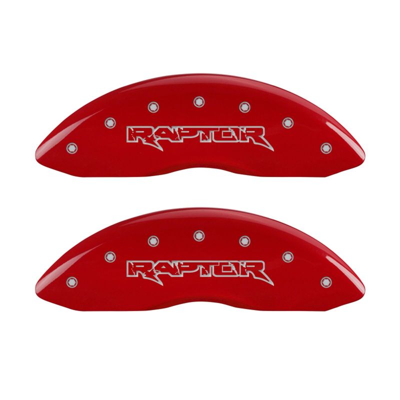 MGP 4 Caliper Covers Engraved Front & Rear Raptor Red finish silver ch 10213SRPTRD